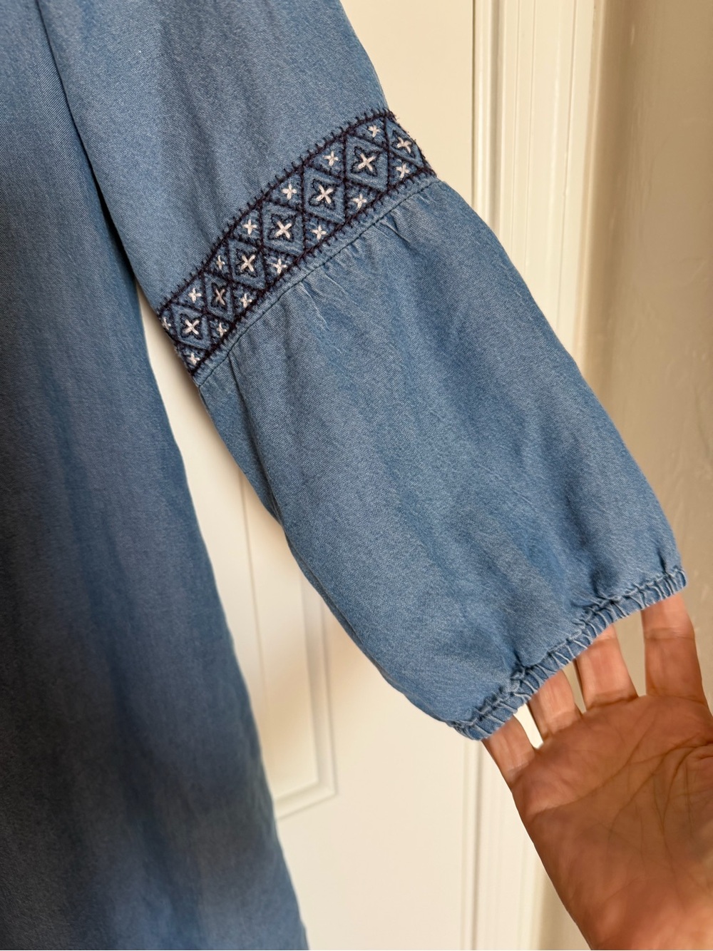 J. Jill Light Blue Embroidered Denim-Look Tunic - Picture 5 of 5